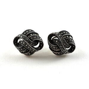 Judith Jack Sterling Silver Marcasite Knot Earrings JJ Logo Vintage Studs